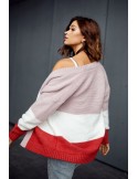 Cardigan scurt tricolor, roz inchis si rosu 3211070 - Magazin online - Boutique